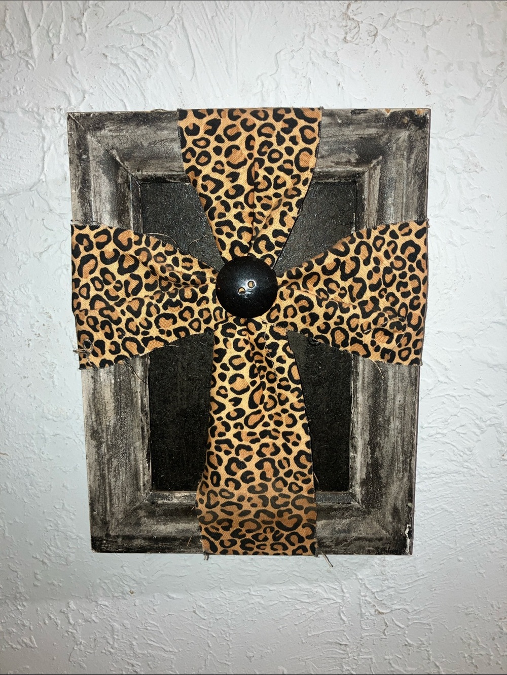 Source Unknown Leopard Print Ribbon Wall Cross in Tan and Black